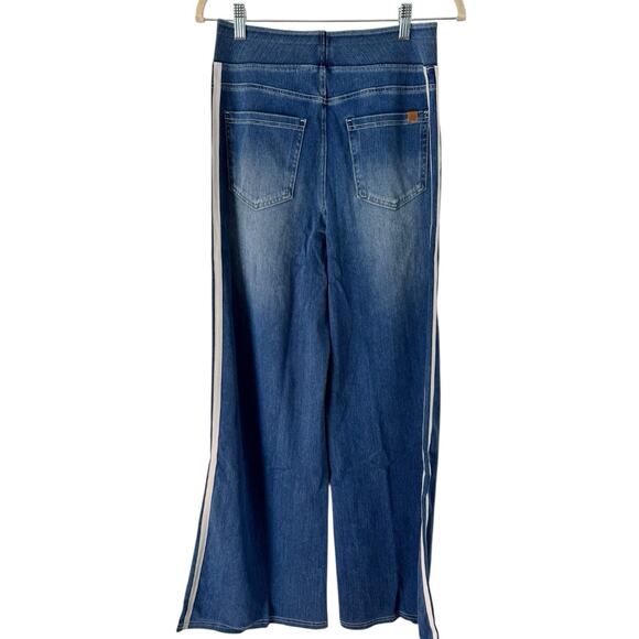 NWOT Halara Flex High Waisted Stripe Wide Leg Jeans Pockets Medium Tide Blue - Picture 3 of 6